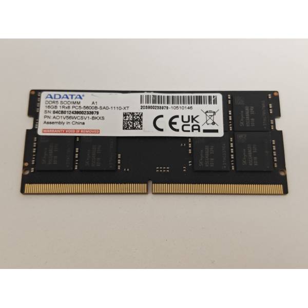 Memorie ram Laptop ADATA 16GB, DDR5, 1Rx8, 5600Mhz, PC5-4800B, AO1V56WCSV1-BKXS, PC5-44800, CL46, 1.1V, Non-ECC, sodimm, 262 pini