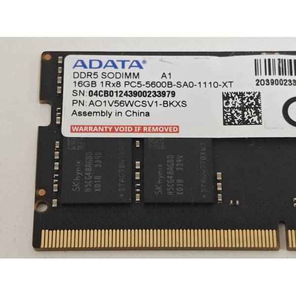 Memorie ram Laptop ADATA 16GB, DDR5, 1Rx8, 5600Mhz, PC5-4800B, AO1V56WCSV1-BKXS, PC5-44800, CL46, 1.1V, Non-ECC, sodimm, 262 pini