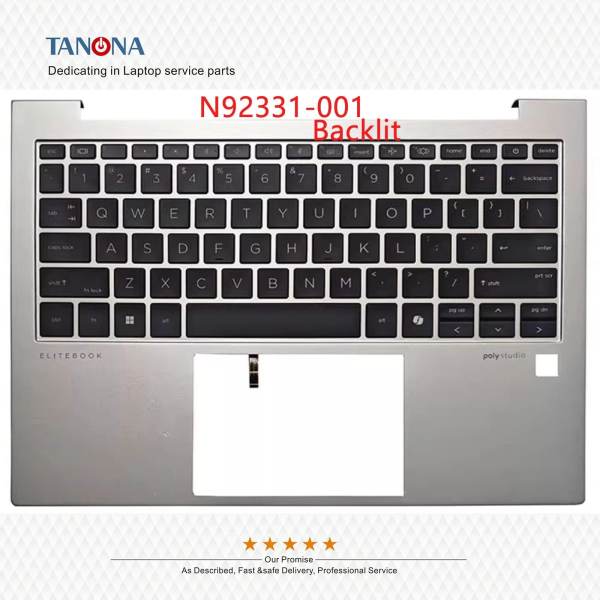 Carcasa superioara cu tastatura palmrest Laptop, HP, EliteBook 830 G11, 835 G11, N92331-001, N92331-B31, 6070B2224301, iluminata, argintie, layout US