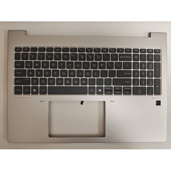 Carcasa superioara cu tastatura palmrest Laptop, HP, EliteBook 665 G11, N95987-001, 3AD520000, 3BD520000, iluminata, argintie, layout US