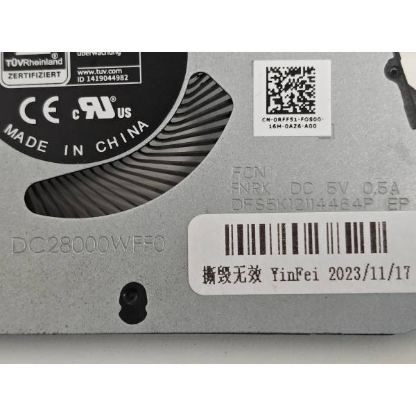 Cooler Laptop, Dell, Inspiron 15 3525, P112F, P112F006, RFF51, 0RFF51, DFS5K12114464P-FNRK, DC28000WFF0, UMA, 5V, 0.5A