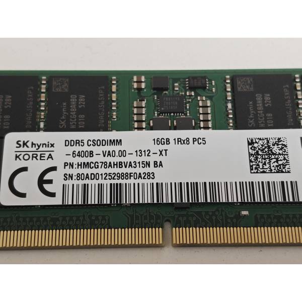 Memorie Ram Laptop SK Hynix 16GB, DDR5, 6400Mhz, 1Rx8, HMCG78AHBVA315N BA, PC5-6400B, CL52, 1.1V, Non-ECC, CSODIMM, 262 pini