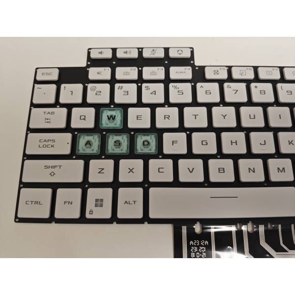 Tastatura Laptop Gaming, Asus, TUF A15 FA507U, FA507UI, FA507UU, FA507UV, iluminata, RGB, alba, transparent, layout US