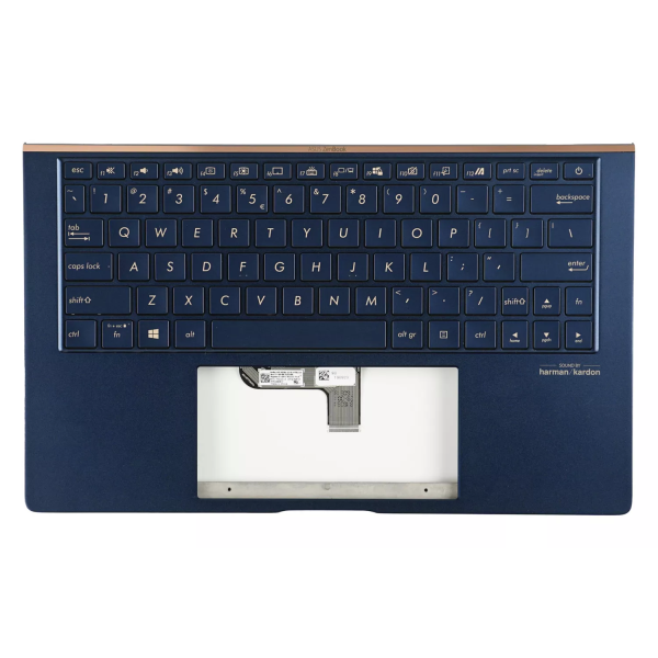 Carcasa superioara cu tastatura palmrest Laptop, Asus, ZenBook 13 UX334F, UX334FA, UX334FAC, UX334FL, UX334FLC, 90NB0MX3-R31UI0, 90NB0MX3-R31US0, 13N1-96A0F11, UX334FA-3B, iluminata, albastra, layout US