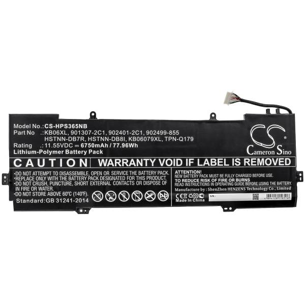 Baterie compatibila Laptop 2-in-1, HP, Spectre X360 15-BL, 15T-BL, TPN-Q179, 901307-2C1, 902401-2C1, 902499-855, CS-HPS365NB, HSTNN-DB7R, HSTNN-DB8I, KB06079XL, KB06XL, 11.55V, 6750mAh, 77.96Wh