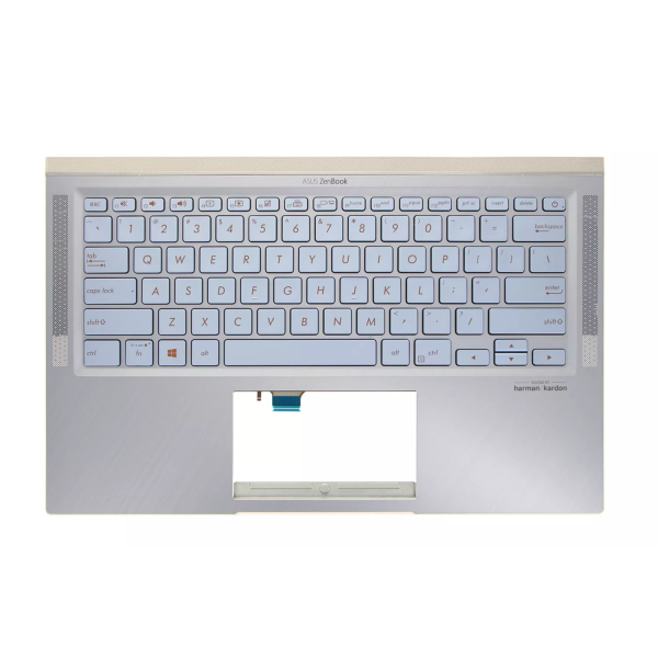 Carcasa superioara cu tastatura palmrest Laptop, Asus, ZenBook 14 UM431D, UM431DA, 90NB0MB1-R30US0, HQ20720607000, UX431FAC-3B, iluminata, albastru deschis, layout US