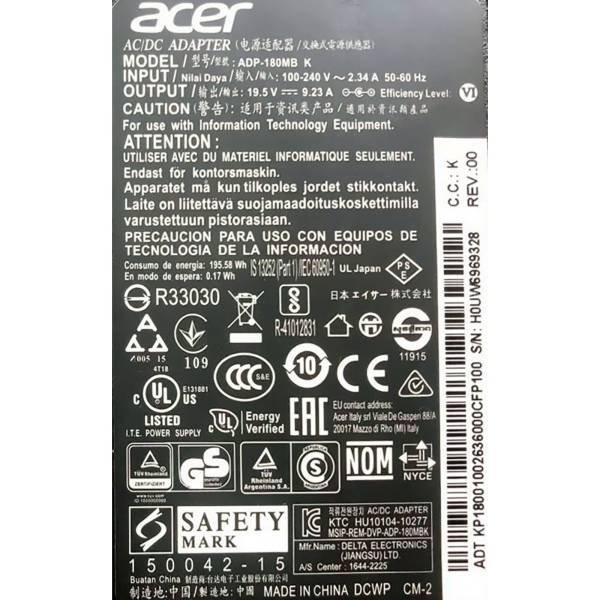 Incarcator Laptop, Acer, ConceptD 3 Pro CN315-72P, KP.18001.002, ADP-180MB K, 19.5V, 9.23A, 180W, mufa 5.5x1.7mm