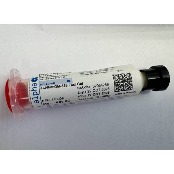 Flux gel Alpha OM-338 10ml,sintetic, cu colofoniu, fara halogenuri, pentru lipituri BGA, reflow, reballing