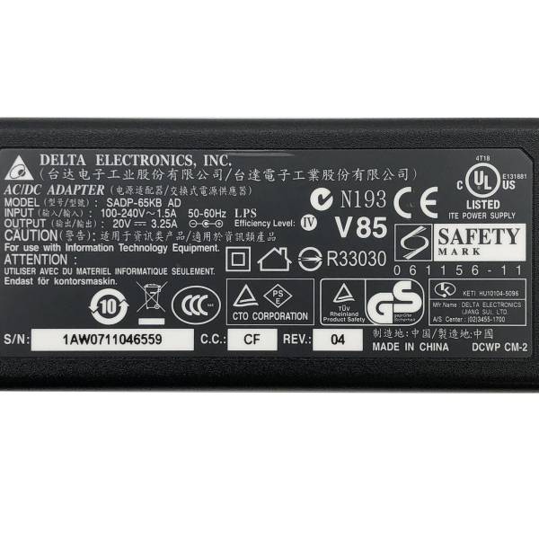 Incarcator Laptop, Delta Eletronics, SADP-65KB AD, 20V, 3.25A, 65W, mufa 5.5x2.5mm