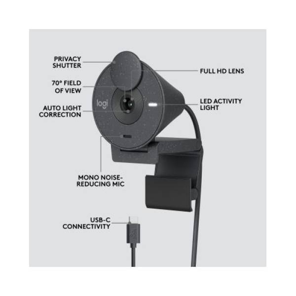 Camera Web Logitech Brio 300 Webcam Full HD 1080p cu Microfon și USB-C – Graphite, Model 960-001436