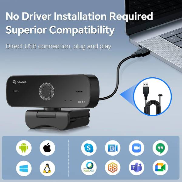 Camera web, N Newline 4k, NewEye 60, Ultra HD 4K Webcam, 30 fps, 12MP, model NE-C305