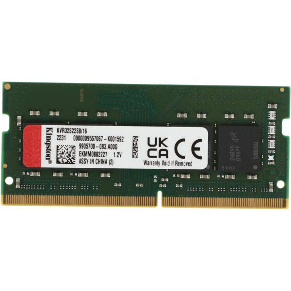 Memorie Ram Laptop Kingston 16GB, DDR4, 3200Mhz, 1Rx8, KVR32S22S8/16, PC4-25600, CL22, 1.2V, Non-ECC, SODIMM, 260 pini