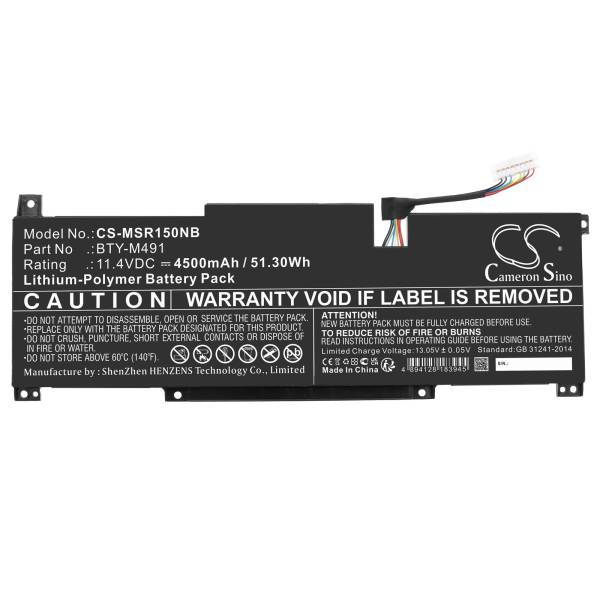 Baterie compatibila Laptop Gaming, MSI, Summit B15 A11M, A11MT, A11MU, MS-1552, CS-MSR150NB, BTY-M491, 11.4V, 4500mAh, 51.30Wh