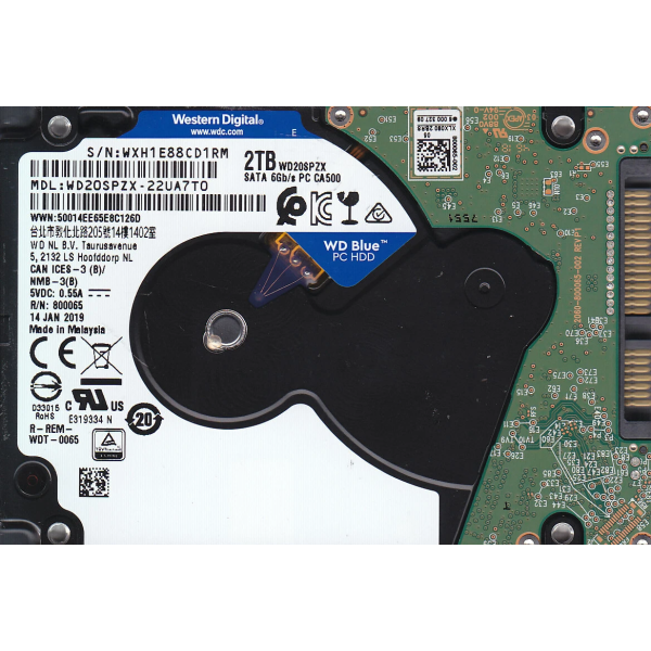 Hard Disk (HDD) Western Digital (WD), 2TB, Sata 3, 128MB, 5400RPM, 6Gb/s,  2.5inch, WD20SPZX, WD20SPZX-00UA7T0, Laptop/Desktop/Consola/PS3/PS4