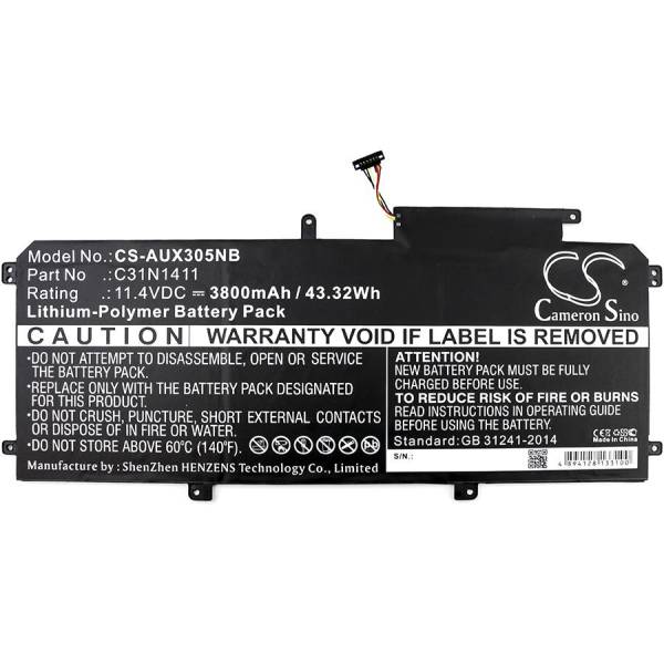 Baterie compatibila Laptop, Asus, ZenBook UX305C, UX305CA, 0B200-01180000, CS-AUX305NB, C31N1411, 11.4V, 3800mAh, 43.32Wh