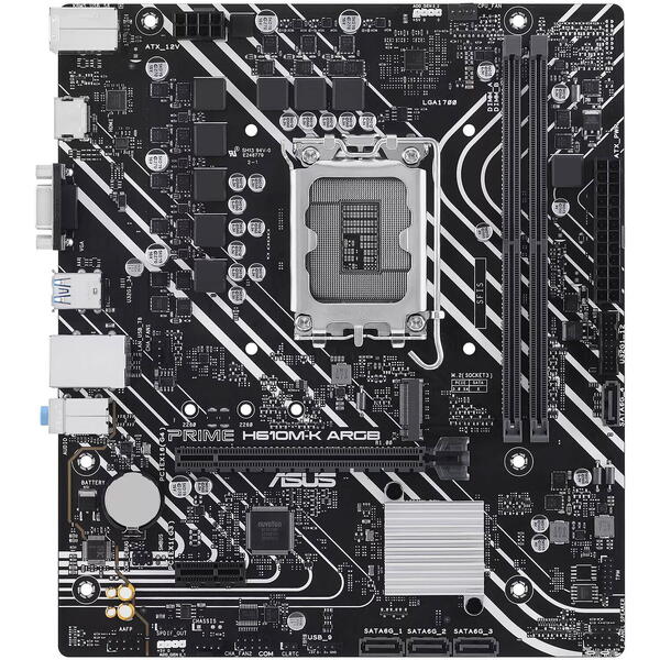 Placa de baza calculator PC Desktop, Asus, Prime H610M-K ARGB, Intel, LGA 1700, DDR5, Micro ATX, mATX, M.2 Aura, Chipset H610, 90MB1G90-M0EAY0