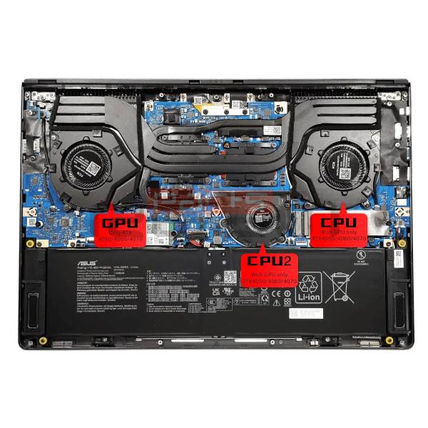 Cooler procesor Laptop Gaming, Asus, ROG Zephyrus G16 GA605K, GA605KH, GA605KM, GA605KP, 13NR0IS0M03011, DFS5L22H05B853-FSFK, DQ5D587M070 3A, 5V, 0.8A, CPU