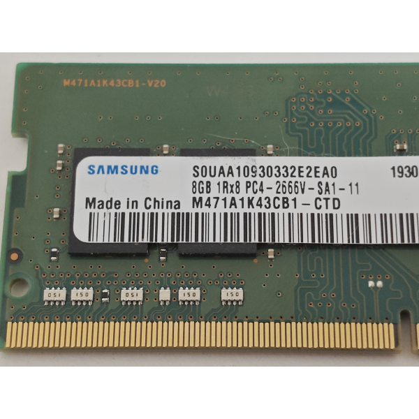 Memorie ram Laptop Samsung, 8GB, DDR4, 2666Mhz, 1Rx8, PC4-2666V, CL19, M471A1K43CB1-CTD, PC4-21300, 1.2V, non-ECC, Unbuffered, SODIMM, 260 pini