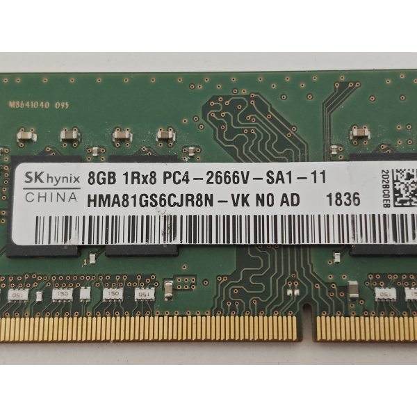 Memorie ram Laptop SK Hynix, 8GB, DDR4, 2666Mhz, 1Rx8, PC4-2666V, CL19, HMA81GS6CJR8N-VK, PC4-21300, 1.2V, non-ECC, Unbuffered, SODIMM, 260 pini