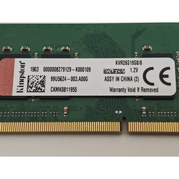 Memorie ram Laptop Kingston, 8GB, DDR4, 2666Mhz, 1Rx8, PC4-2666V, CL19, KVR26S19S8/8, PC4-21300, 1.2V, non-ECC, Unbuffered, SODIMM, 260 pini