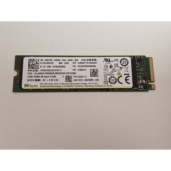 Solid State Drive (SSD) SK Hynix, 512GB, PCIe Gen 4.0 x 4, NVMe M.2, HFS512GEJ9X101N, 7000 MB/s, 4700 MB/s, Laptop/Desktop
