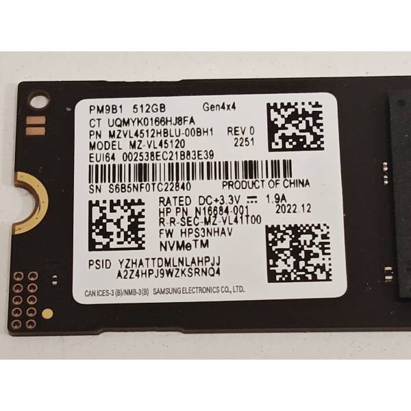 Solid State Drive (SSD) Samsung PM9B1, 512GB, PCIe Gen 4.0 x 4, NVMe M.2 2280, MZ-VL45120, 3500 MB/s, 2500 MB/s, Laptop/Desktop