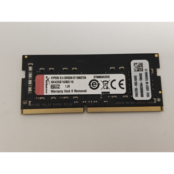 Memorie ram Laptop Kingston HyperX 16GB, DDR4, 1Rx8, PC4-2666V, 2666Mhz, HX426S16IB2/16, PC4-21300, CL16, 1.2V, Non-ECC, sodimm, 260 pini
