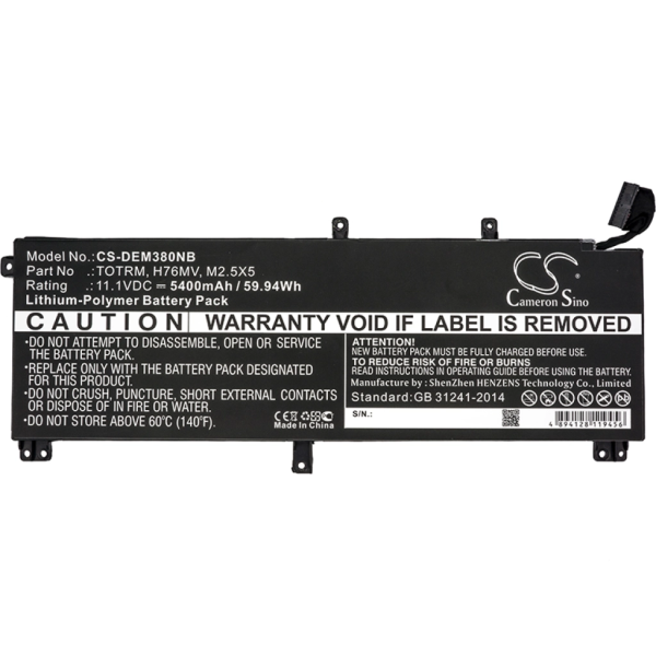 Baterie compatibila Laptop, Dell, XPS 15 9530, P91F, P91F004, CS-DEM380NB, T0TRM, H76MV, 11.1V, 5400mAh, 54.94Wh