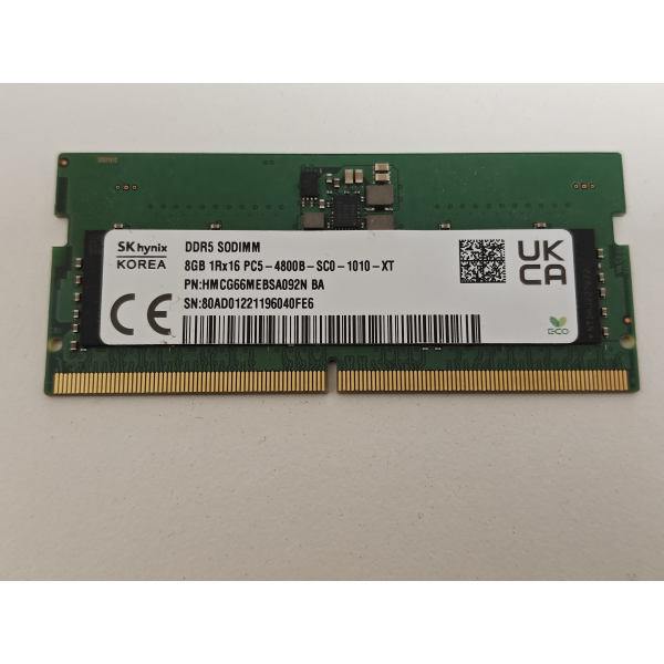 Memorie ram Laptop SK Hynix 8GB, DDR5, 1Rx16, PC5-4800B, 4800Mhz, HMCG66MEBSA092N BA, PC5-38400, CL40, 1.1V, Non-ECC, sodimm, 262 pini, bulk