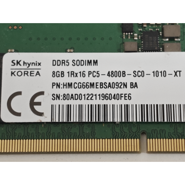 Memorie ram Laptop SK Hynix 8GB, DDR5, 1Rx16, PC5-4800B, 4800Mhz, HMCG66MEBSA092N BA, PC5-38400, CL40, 1.1V, Non-ECC, sodimm, 262 pini, bulk
