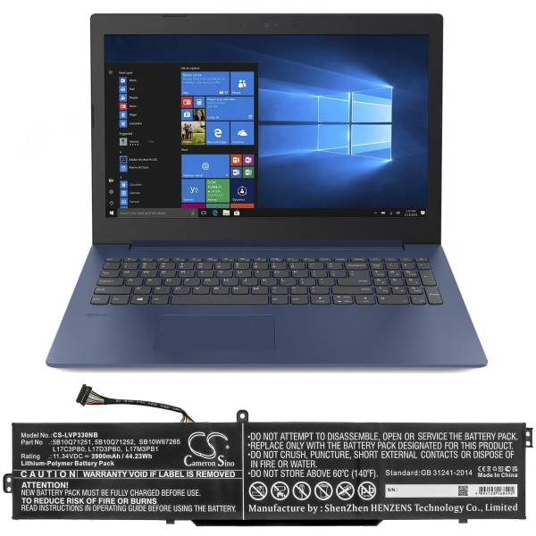 Baterie compatibila Laptop, Lenovo, IdeaPad 5B10W67313, 5B10W67404, 5B10Q71254, 5B10W67266, 5B10Q71251, 5B10Q71252, 5B10W67265, CS-LVP330NB, L17C3PB0, L17D3PB0, L17M3PB1, 11.34V, 3900mAh, 44.23Wh
