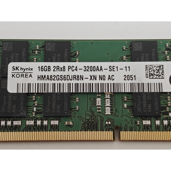 Memorie ram Laptop SK Hynix 16GB, DDR4, 2Rx8, PC4-3200AA, 3200Mhz, HMA82GS6DJR8N-XK, PC4-25600, CL22, 1.2V, Non-ECC, sodimm, 260 pini
