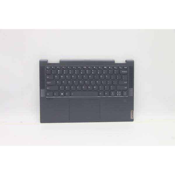 Carcasa superioara cu tastatura palmrest Laptop, Lenovo, IdeaPad Yoga 7-14ACN6 Laptop Type 82N7, 5CB1D12414, AM27V000200, EL27V000100, 18219197, iluminata, 4 pini, Slate Grey, layout US
