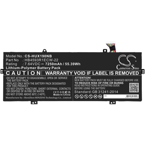 Baterie compatibila Laptop, Huawei, MateBook 14 KLV-W29, KLV-W29L, CS-HUX190NB, HB4593R1ECW-22, 7.64V, 7250mAh, 55.39Wh, 9 pini