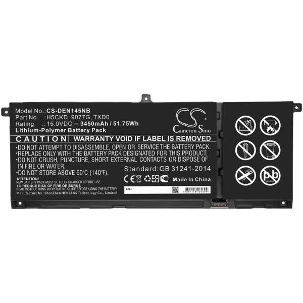 Baterie compatibila Laptop, Dell, CS-DEN145NB, H5CKD, 0H5CKD, 9077G, 09077G, TXD03, 0TXD03, 7T8CD, 07T8CD, 15V, 3450mAh, 51.75Wh