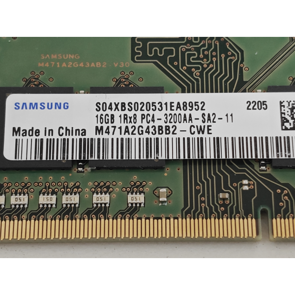 Memorie ram Laptop Samsung, 16GB DDR4, 1Rx8, PC4-3200AA, 3200Mhz, M471A2G43BB2-CWE, PC4-25600, CL22, non-ECC, Unbuffered, sodimm, 260 pini