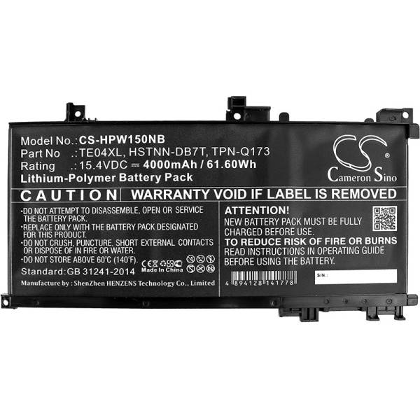 Baterie compatibila Laptop, HP, Pavilion 15-BC, 15T-BC, TPN-Q173, 905175-2C1, 905277-855, CS-HPW150NB, 15.4V, 4000mAh, 61.60Wh