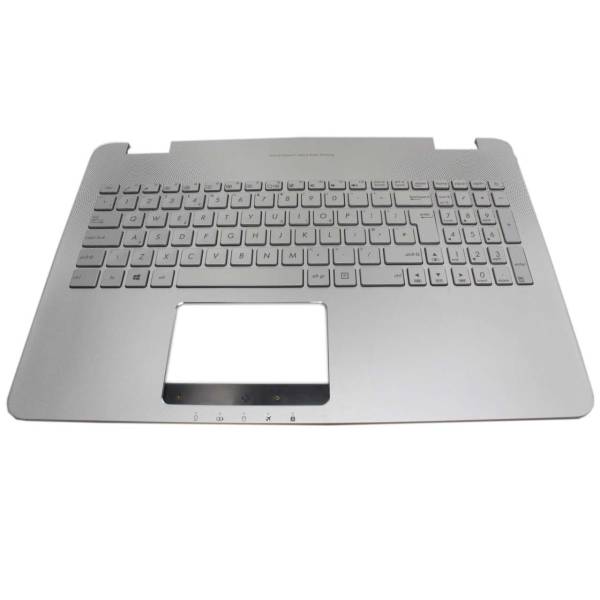 Carcasa superioara cu tastatura palmrest Laptop, ASUS, N551, N551JB, N551JM, N551JQ,N551JK, N551JX, NSK-UPPBC, 90NB0931-R31UK0, AM18300050SZCP1, 13NB05T1P1901X, 3807868700033, iluminata, argintie, layout UK