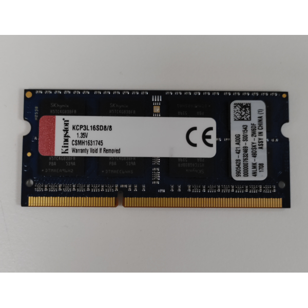 Memorie RAM Laptop, Kingston, 8GB, 2Rx8, DDR3L, PC3L-12800S, 1600MHz, 1.35V, KCP3L16SD8/8, CL11, Non-ECC, SODIMM, 204 pini