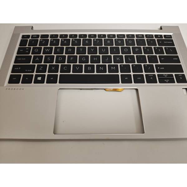 Carcasa superioara cu tastatura palmrest Laptop, HP, ProBook 430 G8, 435 G8, M24295-001, GDI4BX8PTATP00, FTCN93HD3ZR, iluminata, argintie, layout US