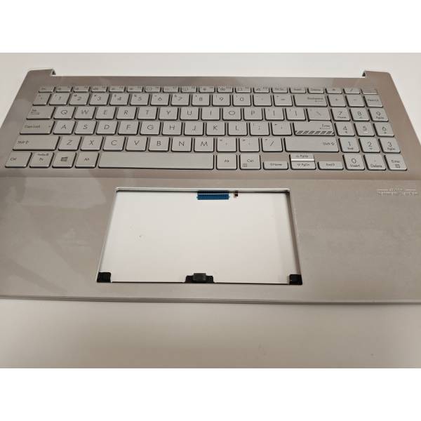 Carcasa superioara cu tastatura palmrest Laptop, Asus, VivoBook Pro 15 M3500Q, M3500QA, M3500QC, 90NB0UT1-R31UI0, 90NB0UT1-R31US0, 39XJETAJN10, 3SXJDKSJN00, M3500QC-2S, iluminata, argintie, layout US