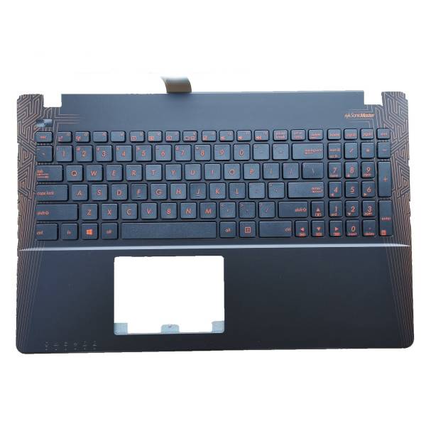 Carcasa superioara cu tastatura palmrest Laptop, Asus, F550E, F550EA, F550EP, 90NB0BBJ-R31US3, 13NB067JAP0101, 13N0-REA0F01, 13NB067JP01016, negru cu portocaliu, layout US