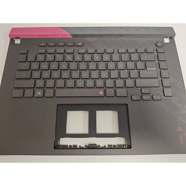 Carcasa superioara cu tastatura palmrest Laptop Gaming, Asus, ROG Strix G15 G513Q, G513QR, G513QM, 90NR0573-R31UI0, 90NR0573-R31US0, 6070B1886023, 13NR0573P02011-3, G513QM-1H, iluminata, RGB tasta per tasta, gri inchis, layout US