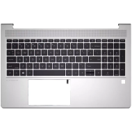 Carcasa superioara cu tastatura palmrest compatibila Laptop, HP, ProBook 450 G9, 455 G9, N17712-001, E4BX8QTA00H0, E4BX8QTA01U0, iluminata, argintie, layout US