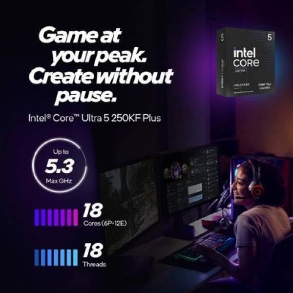Procesor Intel Arrow Lake Core Ultra 5 250KF, 4.20Ghz pana la 5.3Ghz, 30MB Cache Smart, LGA1851, SA4V3, BX80768250KF, Box