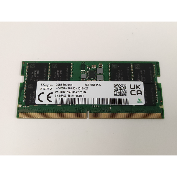 Memorie RAM Laptop, SK hynix, 16GB, 1Rx8, DDR5, PC5-44800, 5600MHz, 1.1V, HMCG78AGBSA092N, CL46, Non-ECC, SODIMM, 262 pini