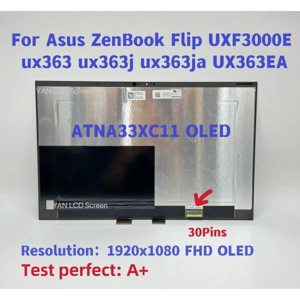 Ansamblu compatibil Display Laptop, Asus, ZenBook Flip S13 UX371E, UX371EA, 90NB0RZ1-R21001, 90NB0RZ2-R21001, ATNA33XC11, ATNA33XC11-0, 13 inch, OLED, rezolutie FHD, 1920x1200, IPS, 30 pini