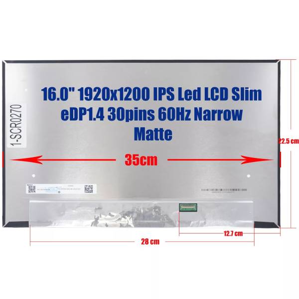 Display Laptop, Dell, 16 DC16250, P131F, P131F001, X5PJF, 0X5PJF, NV160WUM-N4B, 16.0 inch, Rezolutie FHD+, 1920x1200, conector 17mm, non touch, 60Hz, 30 pini