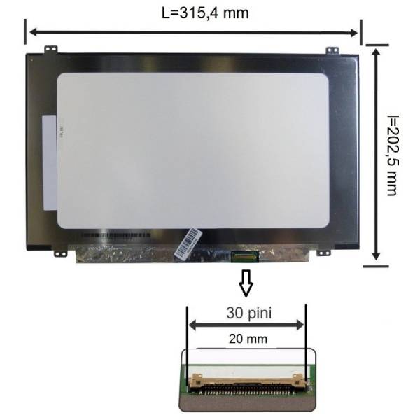 Display compatibil Laptop, Lenovo, 00NY445, 00NY446, 02DL763, 01LW085, 01LW086, 01LW087, 02DL687, NV140FHM-N49 V8.0, NV140FHM-N49 V8.2, B140HAN04.2, 14 inch, FHD, IPS, nanoedge, 315mm latime, prinderi sus si jos, 30 pini