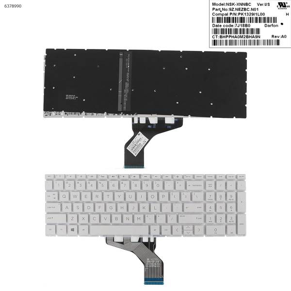 Tastatura palmrest Laptop, HP, Pavilion X360 15-CR, 15T-CR, TPN-W132, iluminata, alba, layout US